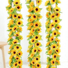 2 Pcs Artificial Sunflower Garland,Sunflower Vine with Leaves,Hanging Garland wi