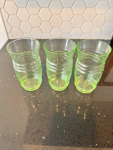 Vintage Depression Green Uranium Glass Tumblers