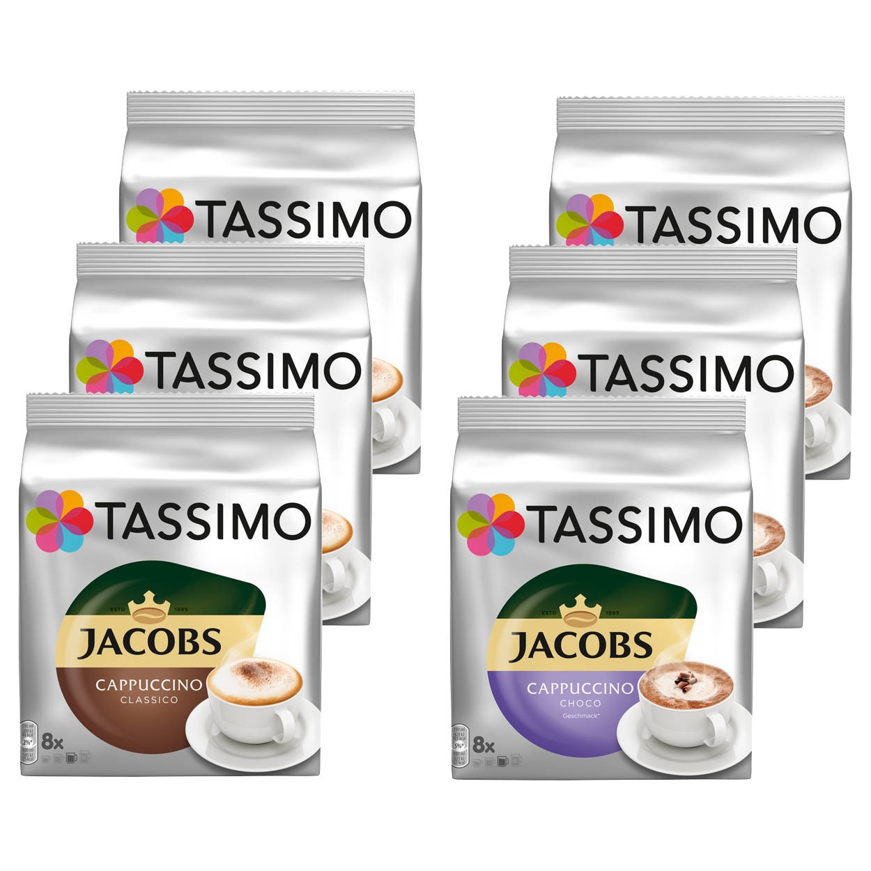 TASSIMO Kapseln Cappuccino Mix-Paket Classic Choco je 3 Packungen 48 Getränke