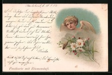 Fragrance postcard angel over a summer bouquet of flowers, with fragrance 1902 
