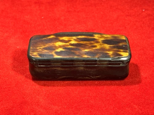 RARE CIVIL WAR ERA SNUFF BOX / GUTTA PERCHA WITH NAUTICAL SHELL INLAY