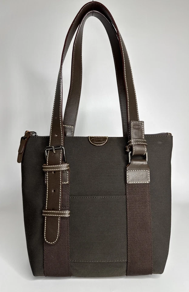 Bolso de Mano BRIC'S Pequeño Marrón Nylon Cuero con Bolsa Foto 3 de 4