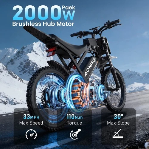 Electric Dirt Bike for Adults Mountain Motorcycle 52V 22.5AH 33MPH Speed 45Miles