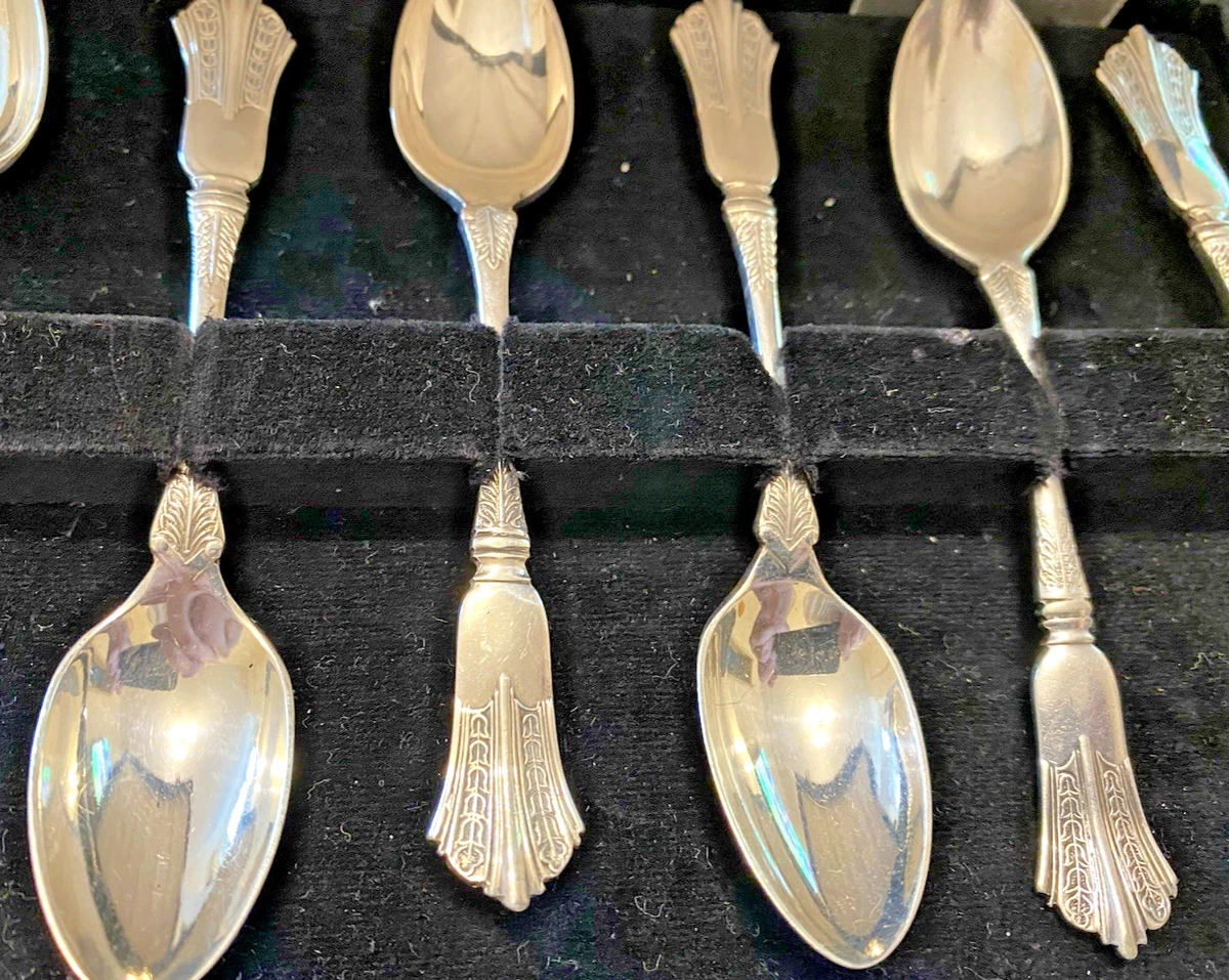 Cased Antique English F&G 6 Piece Silver Plated  "Albany Pattern" Tea Spoon Set