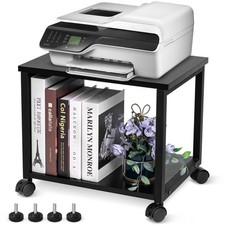 Under Desk Printer Stand - 2-Tier Industrial Mobile Printer Table with Storag...