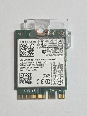 Intel Dual Band Wireless-AC 3165 3165NGW M.2 WiFi + Bluetooth Card (Used)