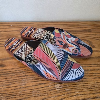 Inkkas Cyprus Slide Mules Women's 6 Multicolored Abstract Boho Chic Coastal
