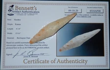 *BEAUTIFUL BURLINGTON CHERT*  KANSAS FOUND HARAHEY KNIFE W/ JIM BENNETT COA C996