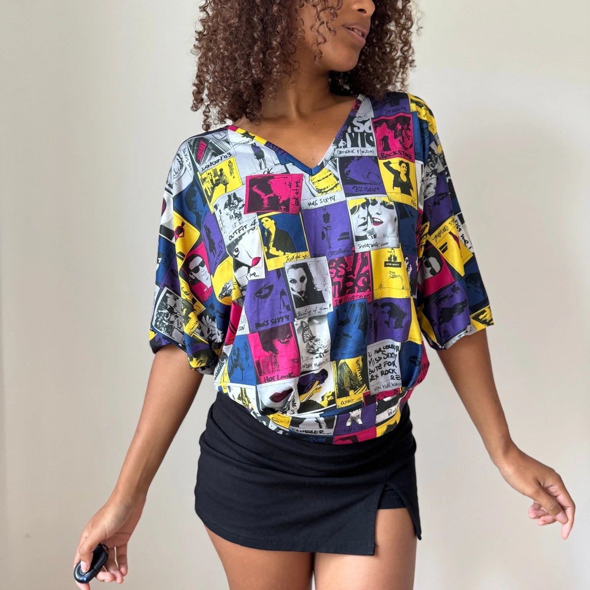 Chemisier Vintage Miss Sixty Blanc Fleurs - Taille M 34/36 - Manches Longues - Occasion Très Bon état