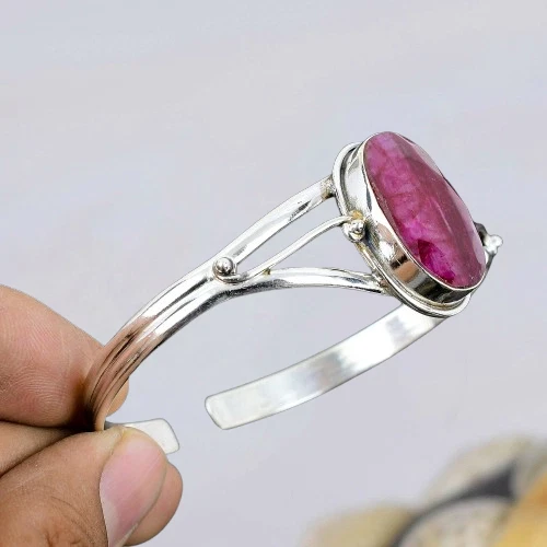 Ruby Simulated Bangle 925 Sterling Silver Handmade Bangle Anniversary Jewelry - Image 3 of 3