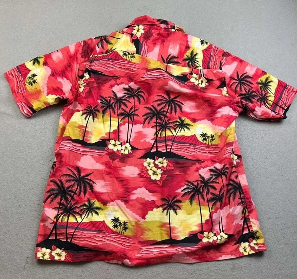 Camisa De Colección Aloha Republic Para Hombres XL Roja Floral Abotonada Manga Corta Hawaii Beach Foto 4 de 4