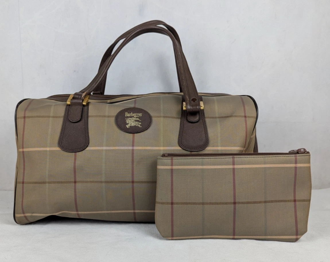 バッグ Burberrys Vintage CheckBoston Travel Bag Rare vintage Burberrys Nova Check Canvas Leather Boston travel Bag