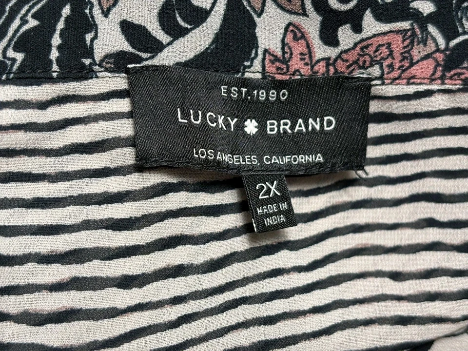 Blusa Lucky Brand Feminina Tamanho 2X Estampa Mista Transparente Manga de Sino Peplum Camponesa - Imagem 3 de 4