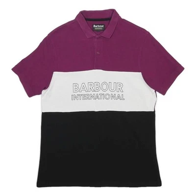 BARBOUR INTERNATIONAL Polo Homme M Violet & Blanc Motif Logo Colourblock - Photo 1/4