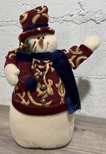 Snowman Red Blu Gold Scarf Hat FREE Standing Holiday Christmas Decor 15  EUC