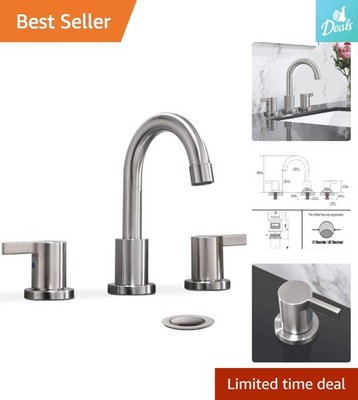 Stylish 8 Inch Widespread Bathroom Faucet with Metal Drain - Water Saving System