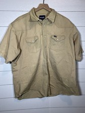 Wrangler Dress Shirt Tan Canvas Pearl Snap Short Sleeve Western - SIZE UNKNOWN