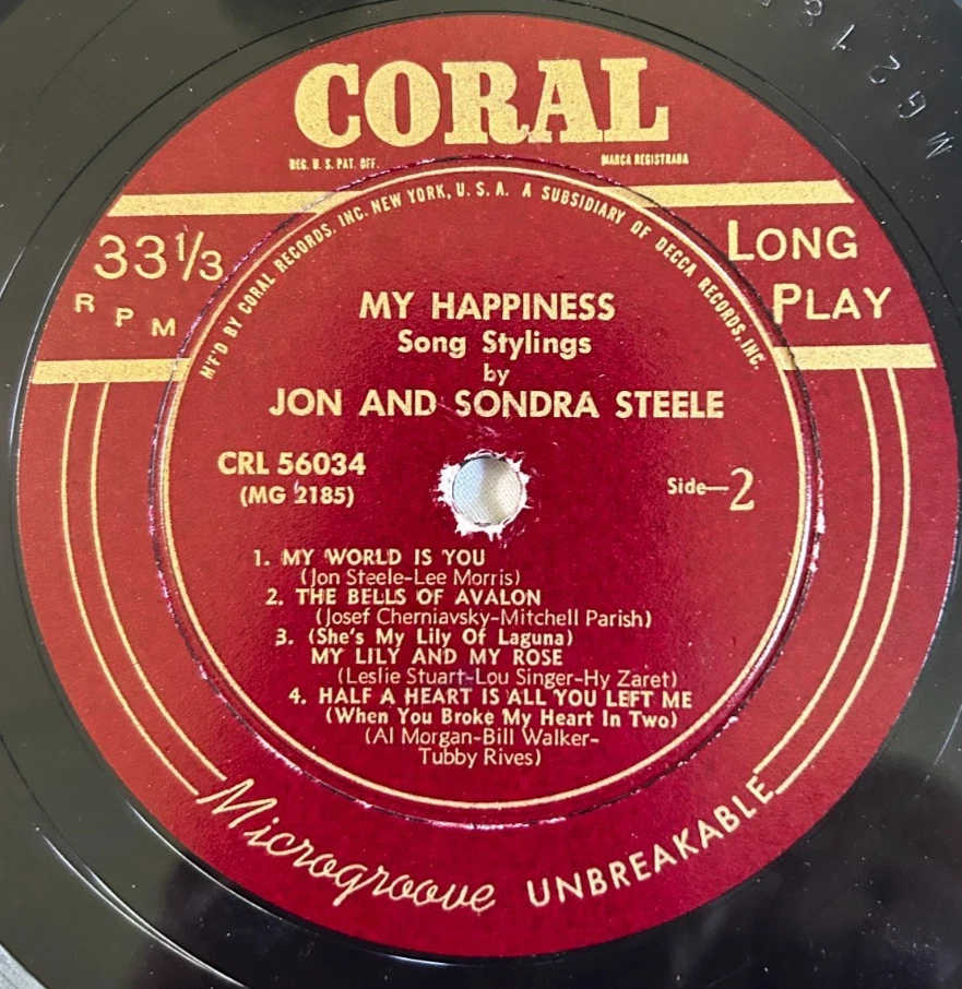 My Happiness - Song Stylings by Jon & Sandra Steele - 10" Coral Microgroove VG Foto 3 de 4