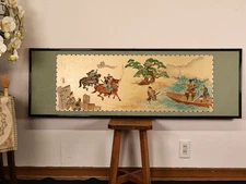 Japanese Wall Panel Framed Picture 'Samurai Battle Scene' Large Interior Art