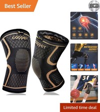 Copper Compression Knee Sleeves for Arthritis Relief - Large 2 Pack for Sports