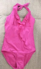 Love Your Assets Sara Blakely 1 piece Swimsuit Bright pink fuchsia halter L 