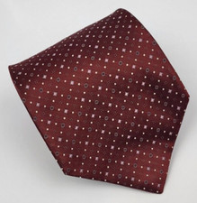 DKNY Silk Tie Burgundy Red Gray Tan Geometric Men Necktie 57.5 x 3.75