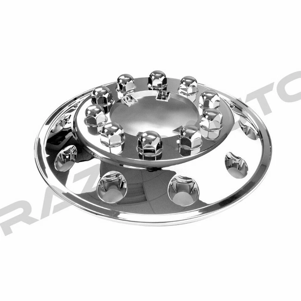 Revestimiento de simulador de rueda delantera triple cromado de 22,5" para camioneta + cubierta de tapas centrales 2 piezas Foto 4 de 4