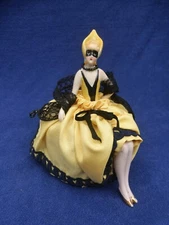 Rare German Antique Masked Half Doll Costume Party w/Legs Pin Cushion 5.5"