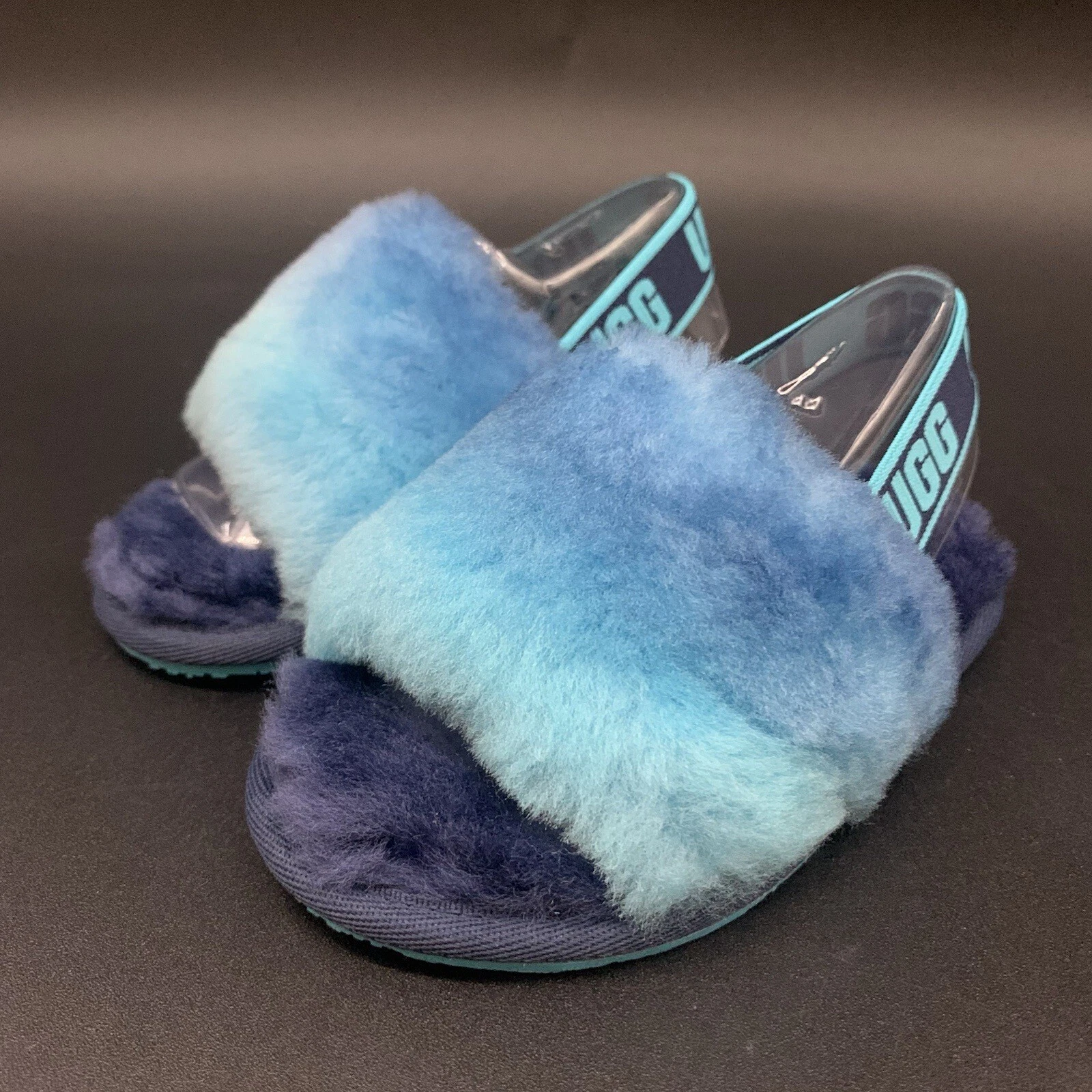 SANDALO SLINGBACK UGG TODDLER FLUFF YEAH SLIDE TAGLIA 7T BLU SFUMATO COMBO LANA