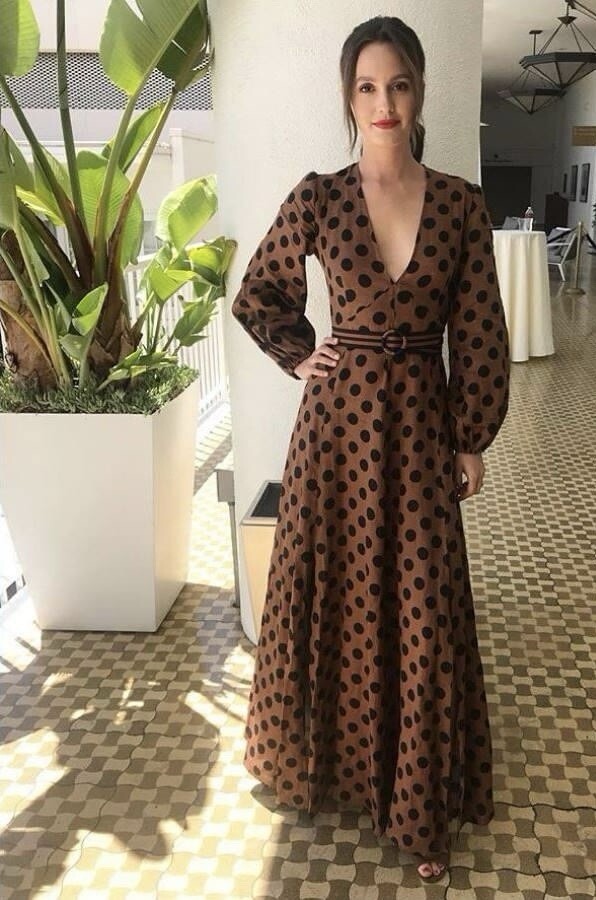 ZIMMERMANN Juno Split Long Dress V-Neck Linen Polka Dot Dotted