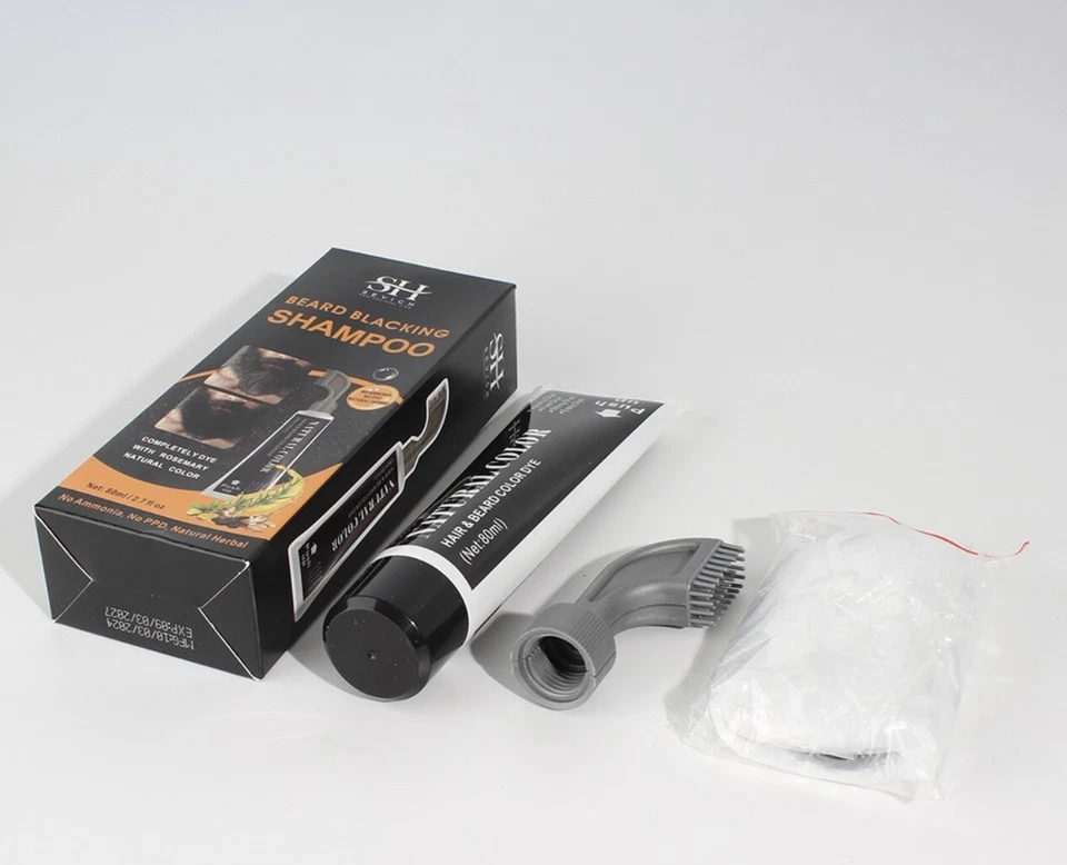 Champú permanente para barba bigote natural para hombres 2 en 1 tinte para barba negra Foto 3 de 4