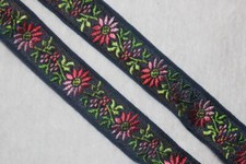 4 yards navy blue pink ombre floral satin sewing trim ribbon 3/4" wide