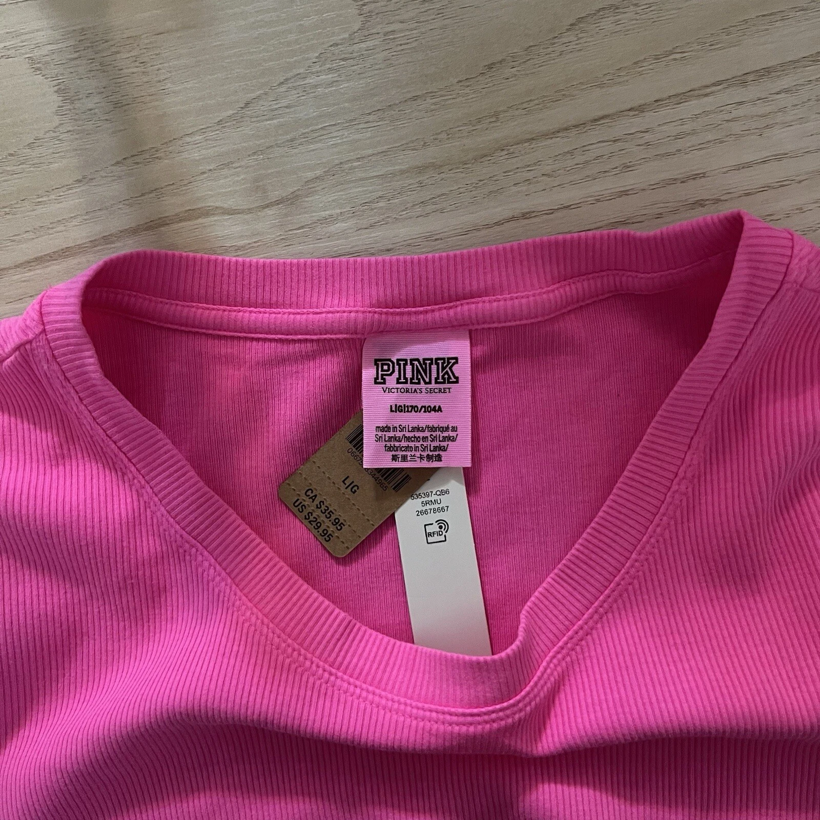 UNDERCOVER Abito T Shirt Victorias Secret ROSA Taglia Large Rosa Caldo Maglia a Costine Mini Corto