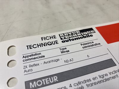 Automobile Technical Sheet Citroën ZX Reflex Advantage Aura 1360