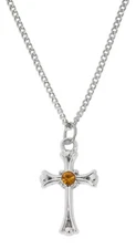Topaz Stone Cross 16-18 inch Rhodium Plated Adjustable Chain Religious Pendant