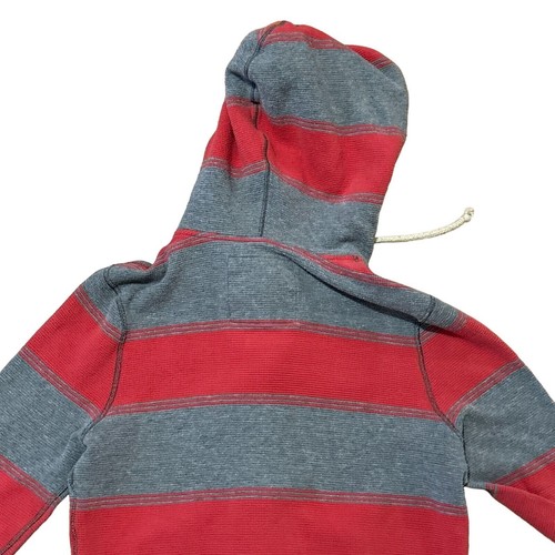 Hollister Full Zip Hoodie Gray Red Striped Retro Hooded Shirt Jacket Medium - Picture 2 of 12