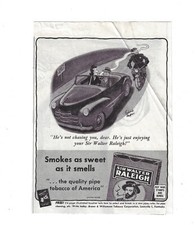 1945 Sir Walter Raleigh Print Ad Tobacco Advertising Pipe Louisville KY Vintage