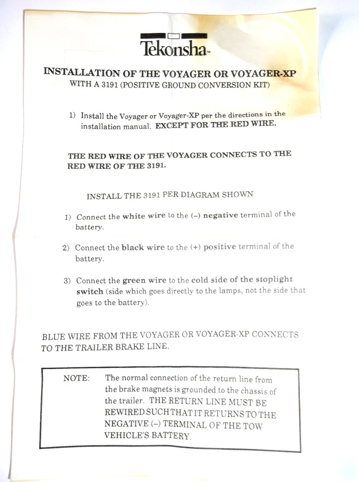 New Old Stock Tekonsha 3191 89266 Positive Ground Conversion Kit  - Image 3 of 4