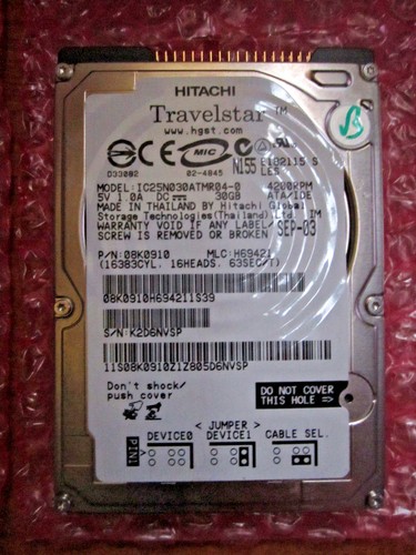 Hitachi 30GB PATA IDE 2.5" Laptop Hard Disk Drive HDD IC25N030ATMR04-0 (I126-A) - Picture 2 of 12