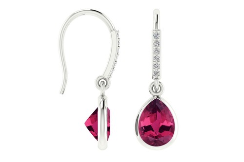 Natural Pink Tourmaline Teardrop Earrings 14k Solid Gold Diamond Dangle Earrings - Picture 3 of 22