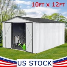 10x12 FT Outdoor Storage Shed Metal Garden Shed Hinged Door for Backyard Patio