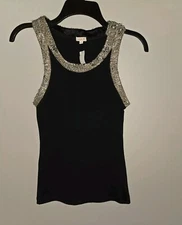 LaRok Black W/ Gold Trim Racer Back Dressy Tank Top Med