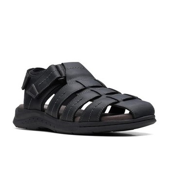 Mens Clarks Walkford Fisherman  Sandal - Black Leather, Size 7 M US [26171793]