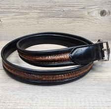 Brighton Two Tone Black Brown Croc Embossed Leather Belt Silver Buckle Size 38