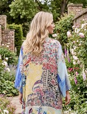 Johnny Was XL 100 Silk Kimono Top Wrap Cardigan Jacket Lightweight Cool BOHO