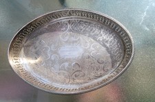Large Vintage Sheffield Silver Plate Tray 30cm Oval Engraved Serving Tray