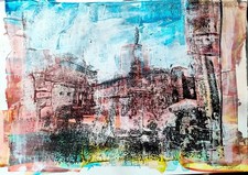 Originale Arte Napoli, Piazza del Gesù Acrilico Gelli Monostampa Dipinto da AF