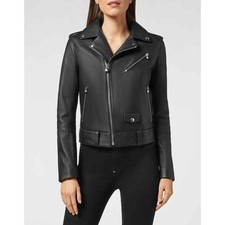  Philipp Plein Couture Black Leather Biker Ja...