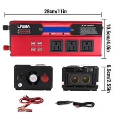 Portable 5000W Power Inverter 12V dc to 110V ac Car Adapter 4USB 3AC