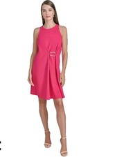 Halston Ring-Trim Shift Dress Women Sz 14 Hot Pink Barbie NWT Cocktail Party